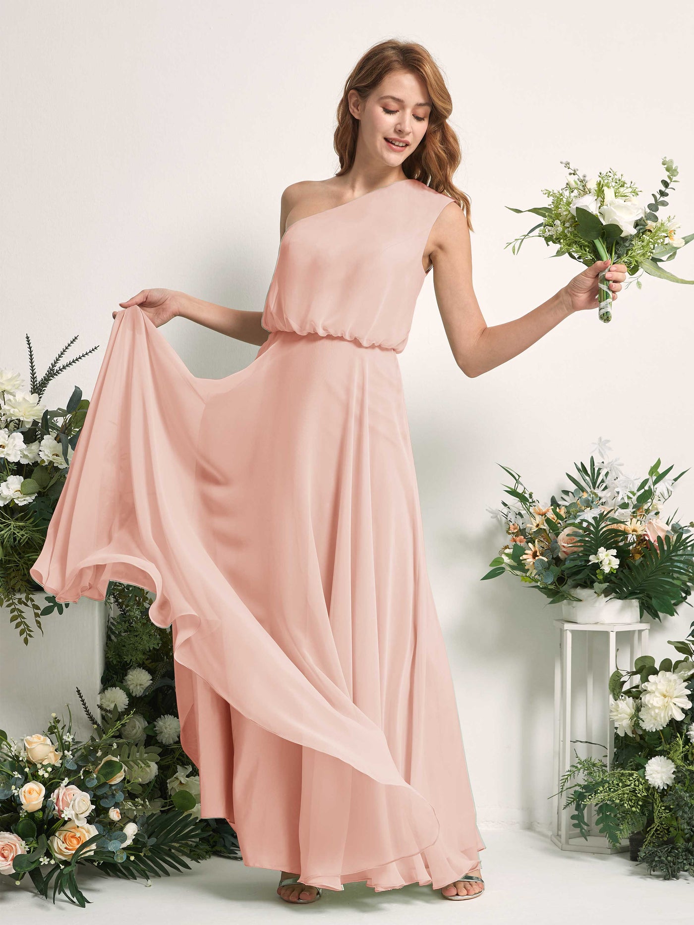 Bridesmaid Dress A-line Chiffon One Shoulder Full Length Sleeveless Wedding Party Dress - Pearl Pink (81226808)#color_pearl-pink