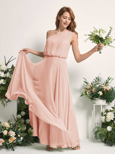 Carlyna Cecily A-Line Pearl Pink Bridesmaid Dress Maxi Sleeveless One Shoulder Dress Side View 2 #color_pearl-pink