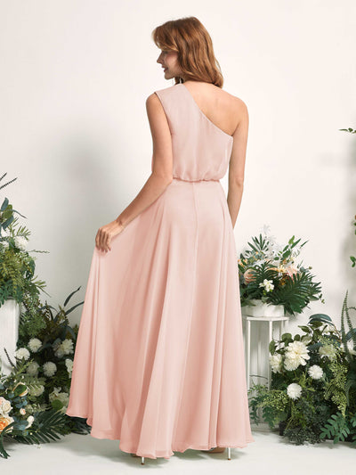 Carlyna Cecily A-Line Pearl Pink Bridesmaid Dress Maxi Sleeveless One Shoulder Dress Back View #color_pearl-pink