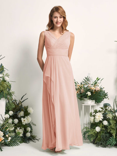 Carlyna Mollie A-Line Pearl Pink Bridesmaid Dress Maxi Sleeveless V-Neck Dress Side View 2 #color_pearl-pink