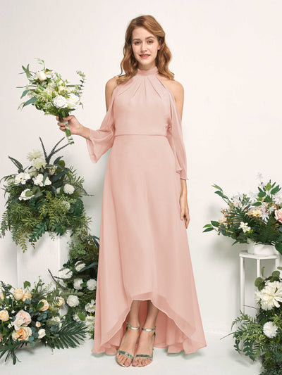 Carlyna Maxine A-Line Pearl Pink Bridesmaid Dress Maxi Sleeveless Round Neck Dress Front View #color_pearl-pink