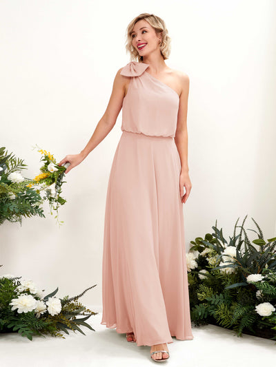 Pearl Pink Bridesmaid Dresses Bridesmaid Dress A-line Chiffon One Shoulder Full Length Sleeveless Wedding Party Dress (81225508)#color_pearl-pink