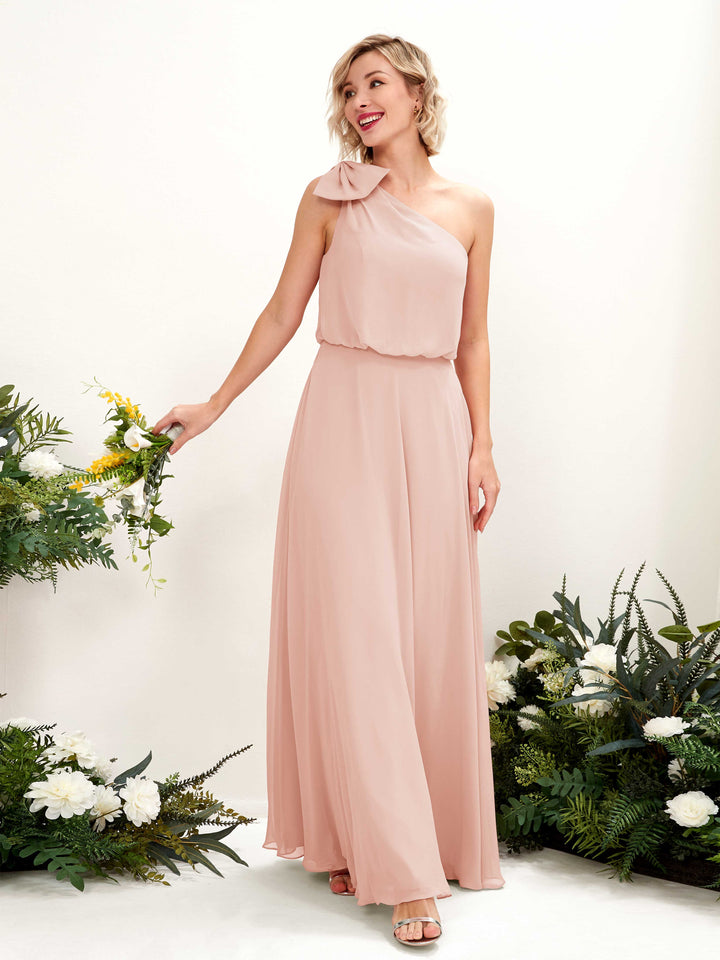 Pearl Pink Bridesmaid Dresses Bridesmaid Dress A-line Chiffon One Shoulder Full Length Sleeveless Wedding Party Dress (81225508)