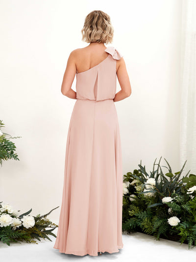 Carlyna Laurel A-Line Pearl Pink Bridesmaid Dress Maxi Sleeveless One Shoulder Dress Back View #color_pearl-pink