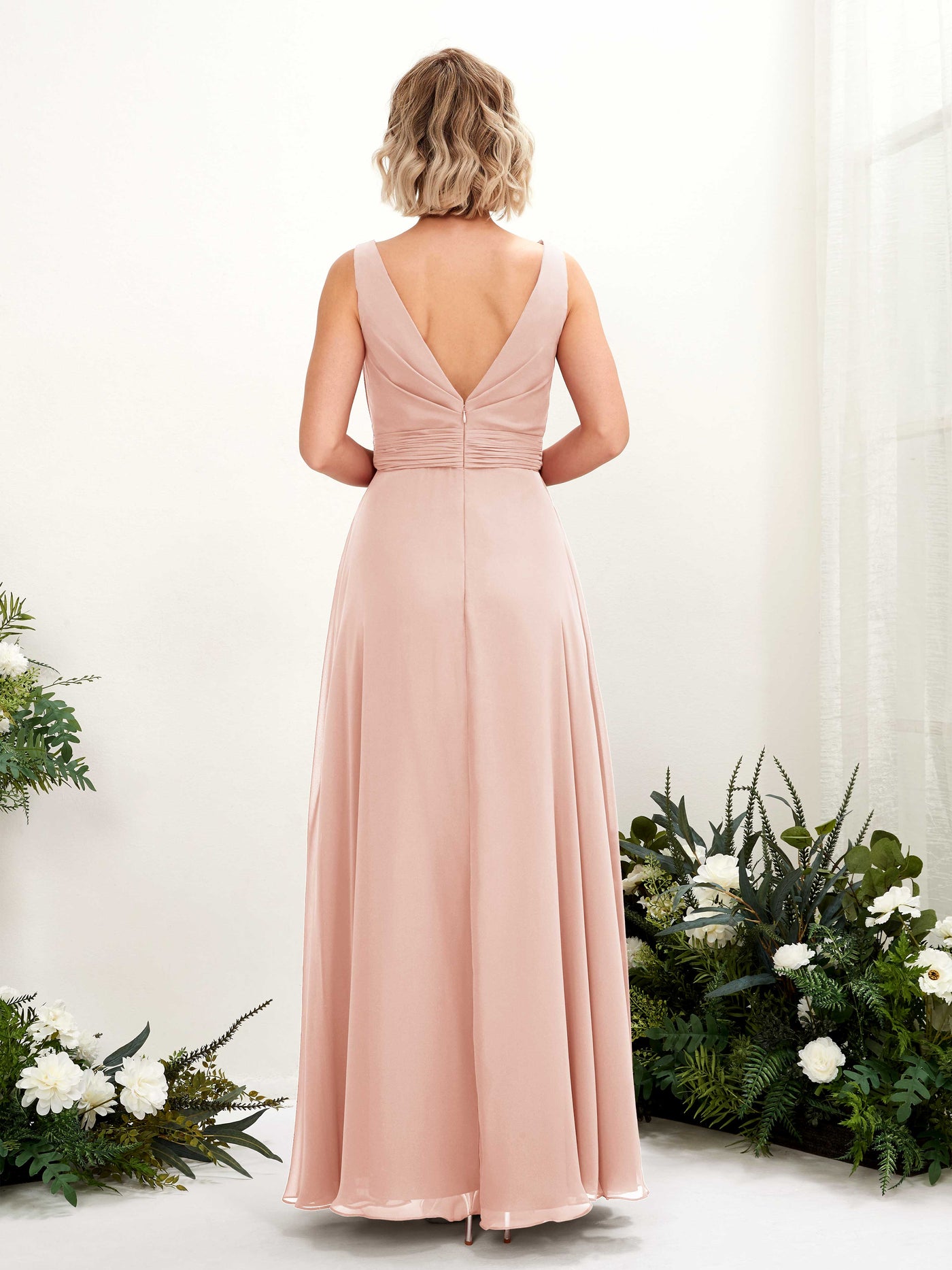 Pearl Pink Bridesmaid Dresses Bridesmaid Dress A-line Chiffon Bateau Full Length Sleeveless Wedding Party Dress (81225808)#color_pearl-pink
