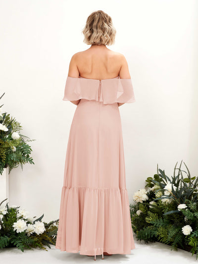 Carlyna Joie A-Line Pearl Pink Bridesmaid Dress Maxi Sleeveless Off the Shoulder Dress Back View #color_pearl-pink