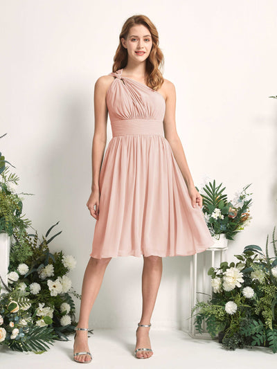 Carlyna Echo A-Line Pearl Pink Bridesmaid Dress Knee-Length Sleeveless One Shoulder Dress Front View #color_pearl-pink