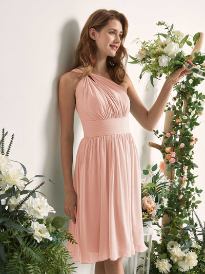 Carlyna Echo A-Line Pearl Pink Bridesmaid Dress Knee-Length Sleeveless One Shoulder Dress Side View 2 #color_pearl-pink