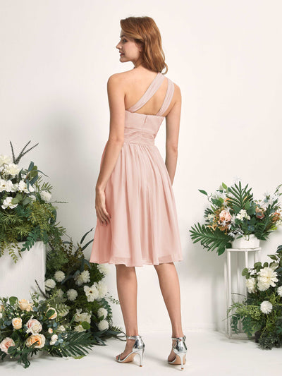 Carlyna Echo A-Line Pearl Pink Bridesmaid Dress Knee-Length Sleeveless One Shoulder Dress Back View #color_pearl-pink