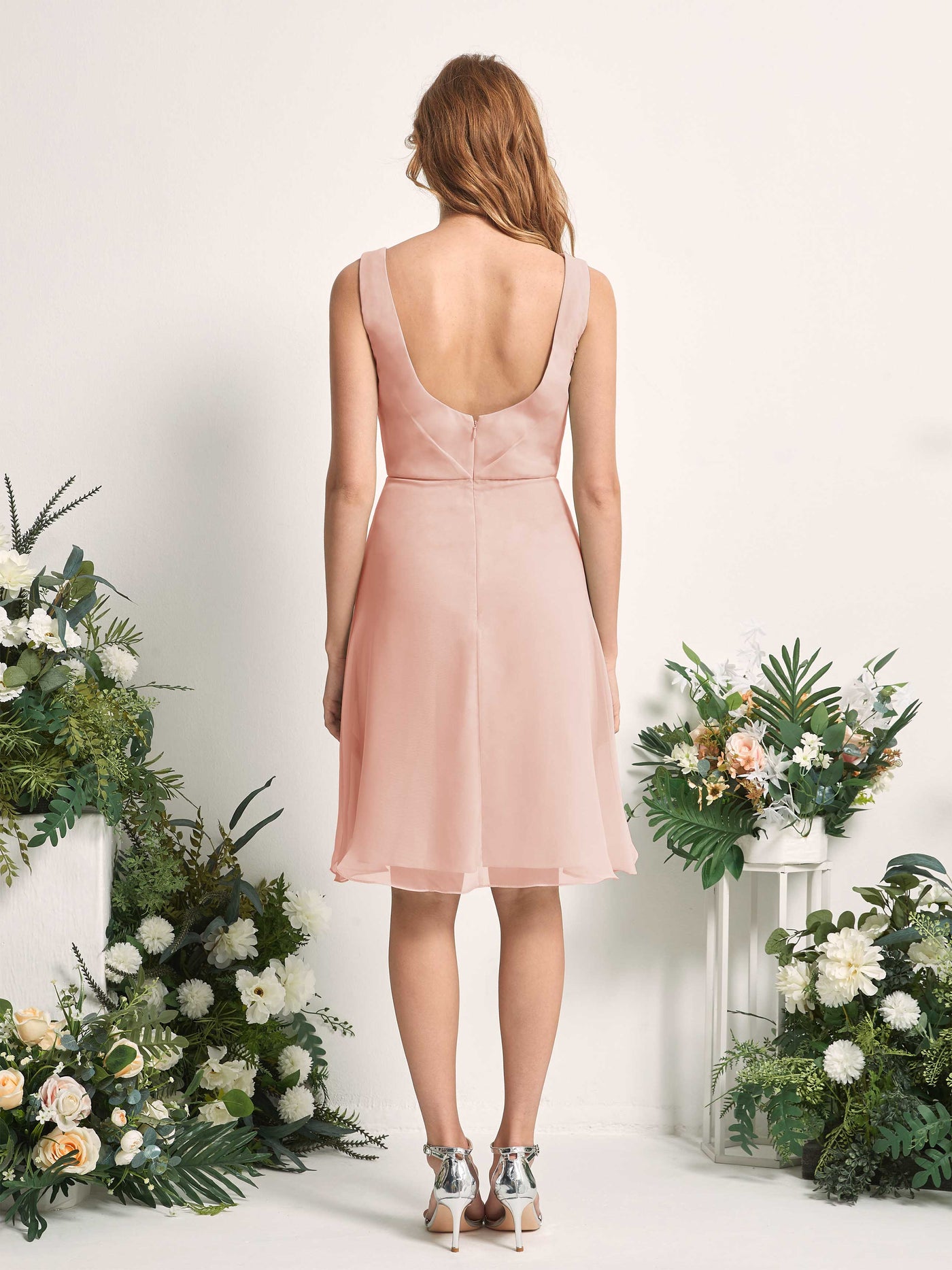 Bridesmaid Dress A-line Chiffon Straps Knee Length Sleeveless Wedding Party Dress - Pearl Pink (81226608)#color_pearl-pink