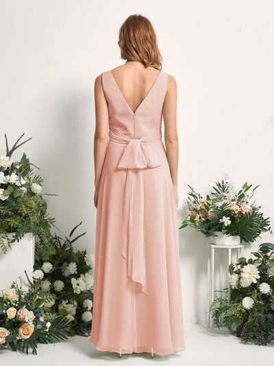 Carlyna June A-Line Pearl Pink Bridesmaid Dress Maxi Sleeveless V-Neck Dress Back View #color_pearl-pink