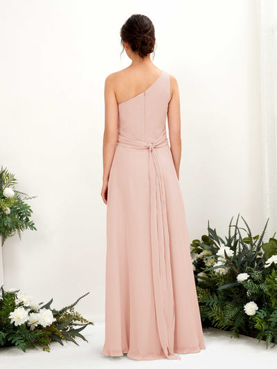 Carlyna Trita Sheath Pearl Pink Bridesmaid Dress Maxi Sleeveless One Shoulder Dress Back View #color_pearl-pink