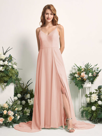 Carlyna Marcia A-Line Pearl Pink Bridesmaid Dress Maxi Sleeveless V-Neck Dress Front View #color_pearl-pink