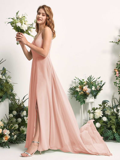 Carlyna Marcia A-Line Pearl Pink Bridesmaid Dress Maxi Sleeveless V-Neck Dress Side View 2 #color_pearl-pink