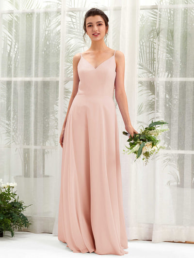 Carlyna Elsa A-Line Pearl Pink Bridesmaid Dress Maxi Sleeveless V-Neck Dress Front View #color_pearl-pink