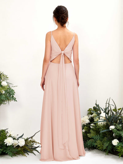 Carlyna Elsa A-Line Pearl Pink Bridesmaid Dress Maxi Sleeveless V-Neck Dress Back View #color_pearl-pink