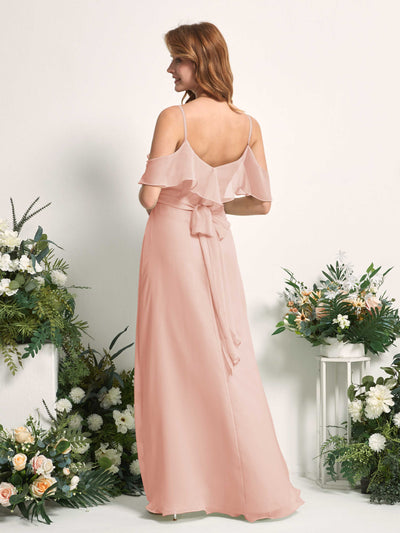 Carlyna Yvette A-Line Pearl Pink Bridesmaid Dress Maxi Sleeveless V-Neck Dress Back View #color_pearl-pink
