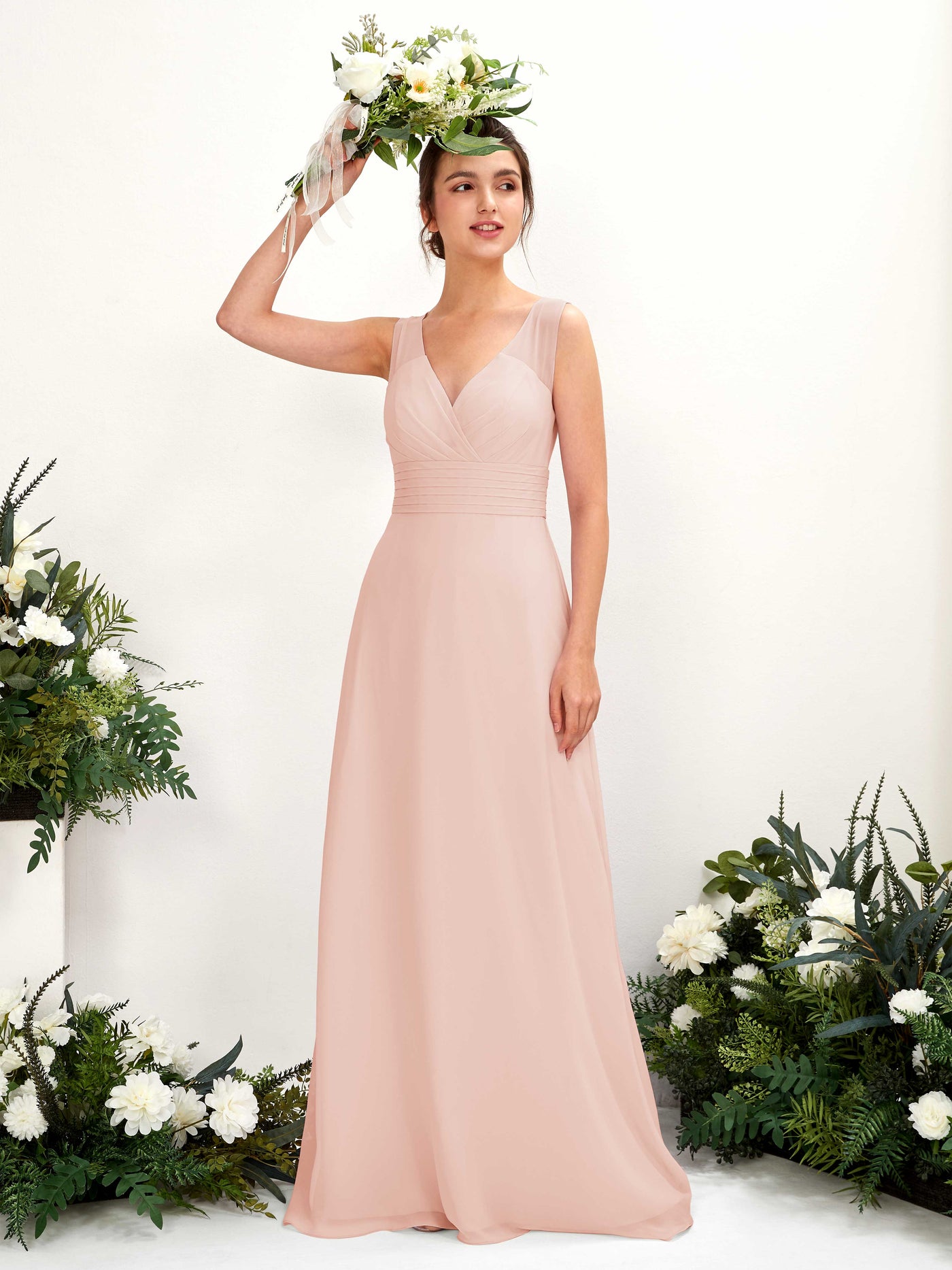 Pearl Pink Bridesmaid Dresses Bridesmaid Dress A-line Chiffon Straps Full Length Sleeveless Wedding Party Dress (81220908)#color_pearl-pink