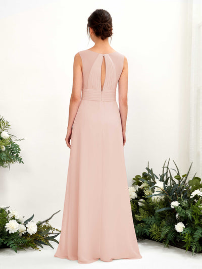 Carlyna Karen A-Line Pearl Pink Bridesmaid Dress Maxi Sleeveless V-Neck Dress Back View #color_pearl-pink