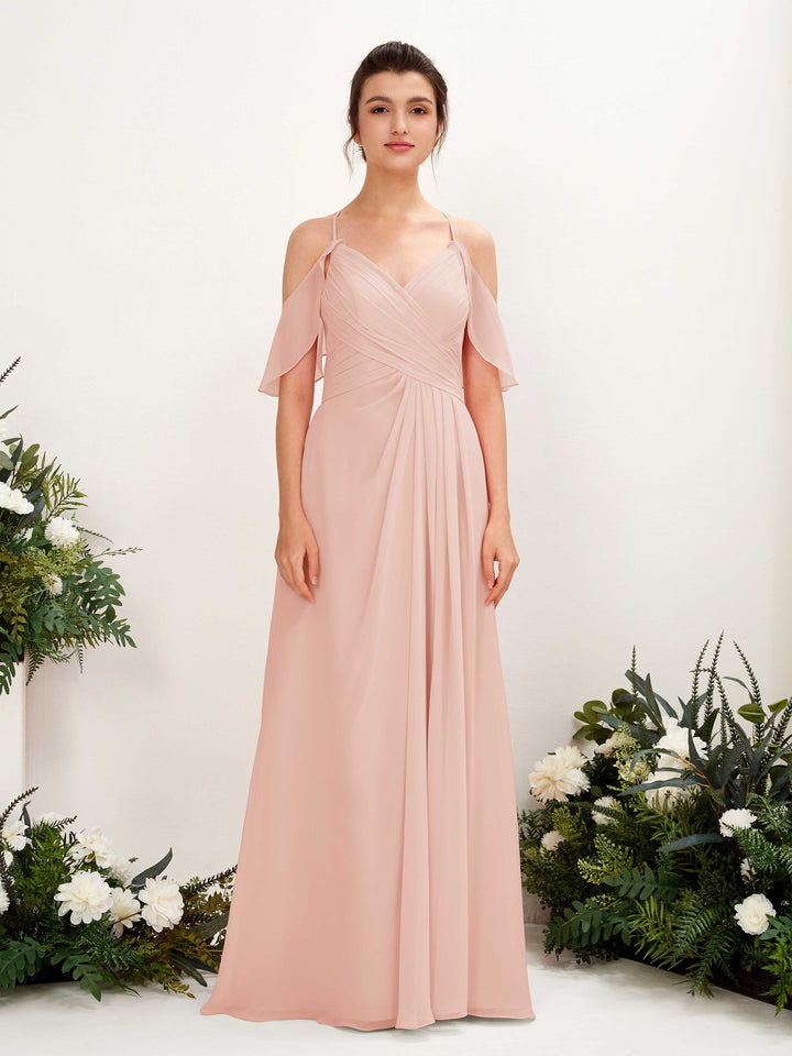 Ball Gown Off Shoulder Spaghetti-straps Chiffon Bridesmaid Dress - Pearl Pink (81221708)