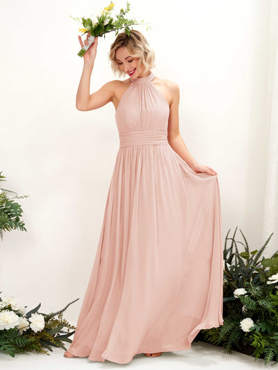 Pearl Pink Bridesmaid Dresses Bridesmaid Dress A-line Chiffon Halter Full Length Sleeveless Wedding Party Dress (81225308)#color_pearl-pink