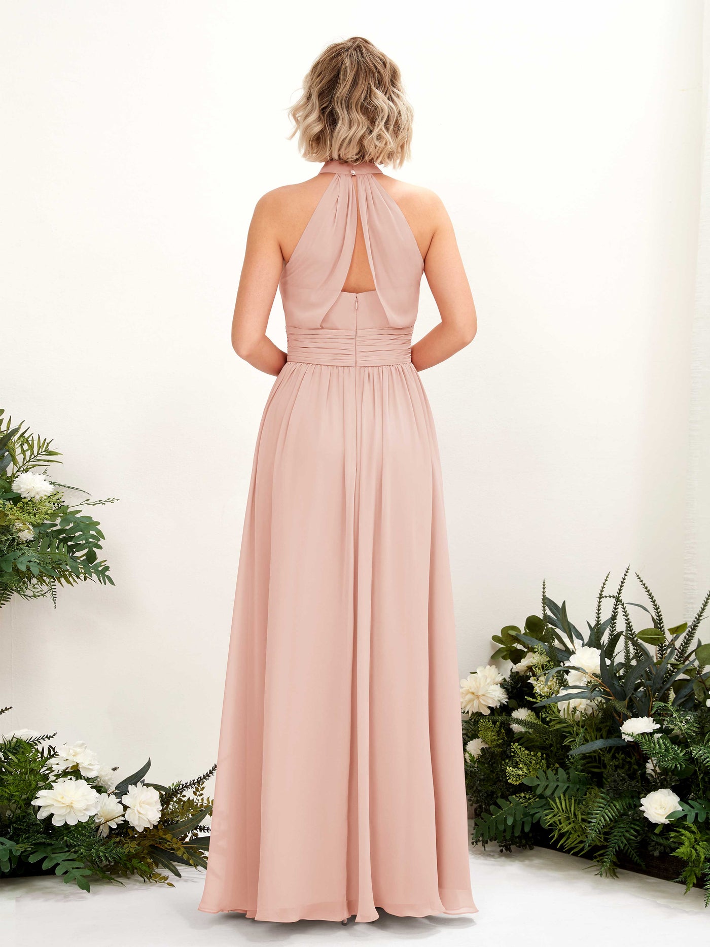 Pearl Pink Bridesmaid Dresses Bridesmaid Dress A-line Chiffon Halter Full Length Sleeveless Wedding Party Dress (81225308)#color_pearl-pink