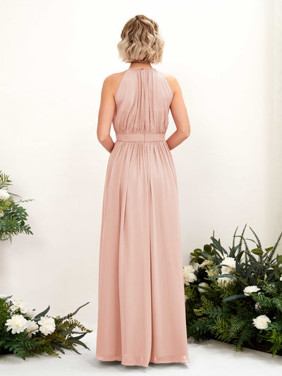Carlyna Eden A-Line Pearl Pink Bridesmaid Dress Maxi Sleeveless Round Neck Dress Back View #color_pearl-pink
