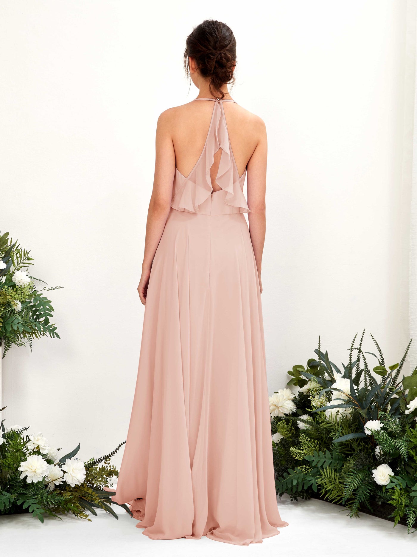 Halter V-neck Sleeveless Chiffon Bridesmaid Dress - Pearl Pink (81221008)#color_pearl-pink