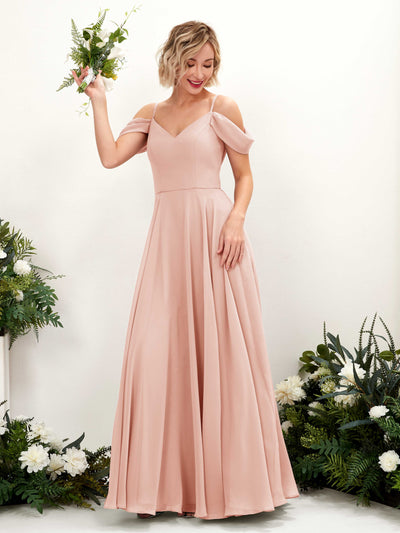 Pearl Pink Bridesmaid Dresses Bridesmaid Dress A-line Chiffon Off Shoulder Full Length Sleeveless Wedding Party Dress (81224908)#color_pearl-pink