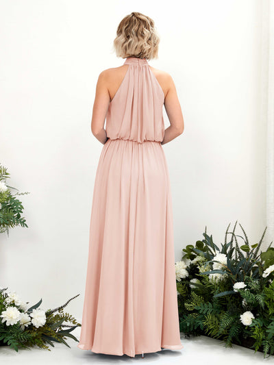 Carlyna Bess A-Line Pearl Pink Bridesmaid Dress Maxi Sleeveless Halter Dress Back View #color_pearl-pink