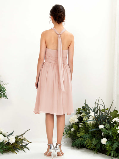 Carlyna Yvonne A-Line Pearl Pink Bridesmaid Dress Knee-Length Sleeveless Round Neck Dress Back View #color_pearl-pink