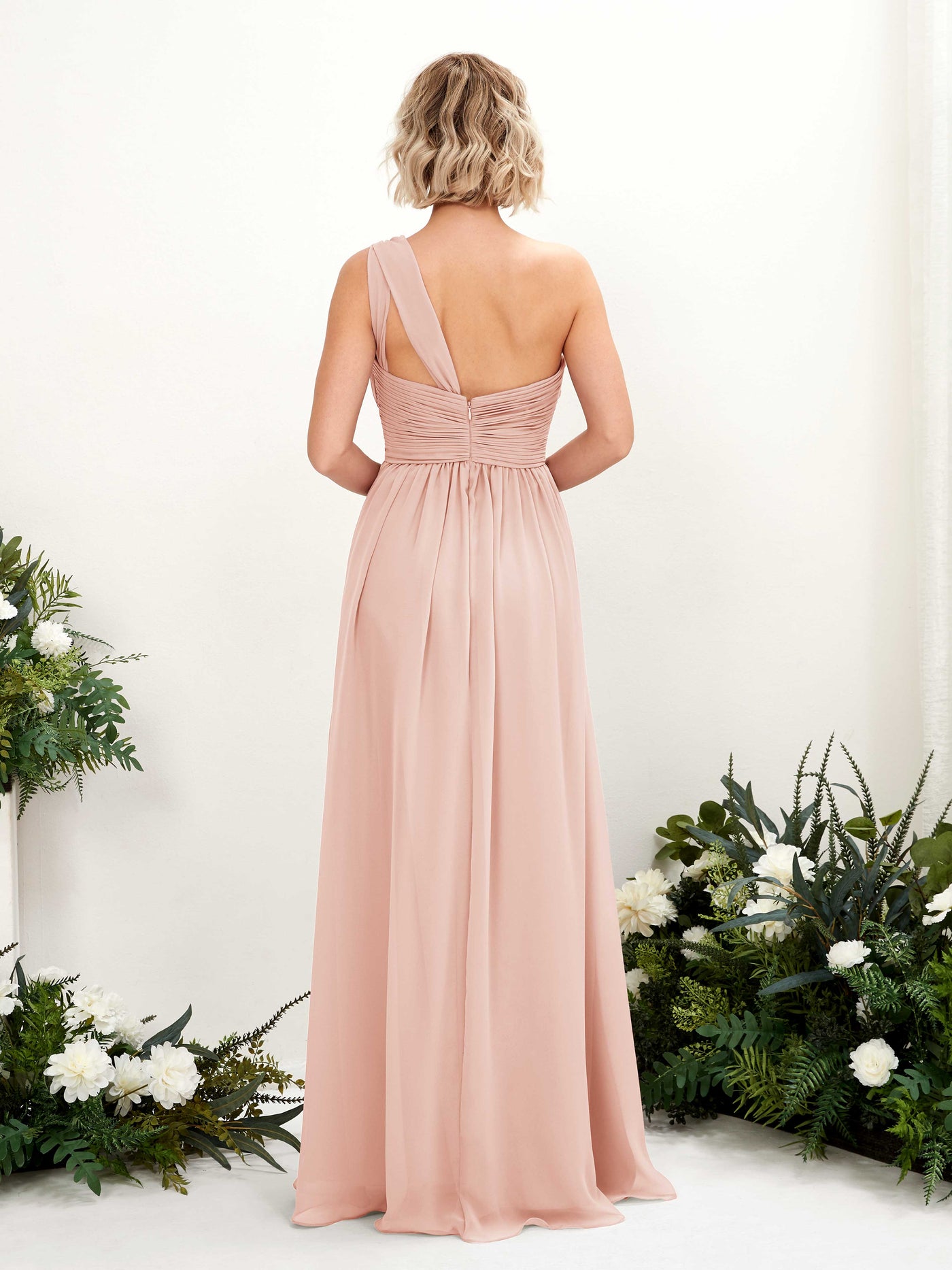Pearl Pink Bridesmaid Dresses Bridesmaid Dress Ball Gown Chiffon One Shoulder Full Length Sleeveless Wedding Party Dress (81225008)#color_pearl-pink