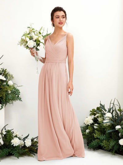 Pearl Pink Bridesmaid Dresses Bridesmaid Dress A-line Chiffon Spaghetti-straps Full Length Sleeveless Wedding Party Dress (81223908)#color_pearl-pink