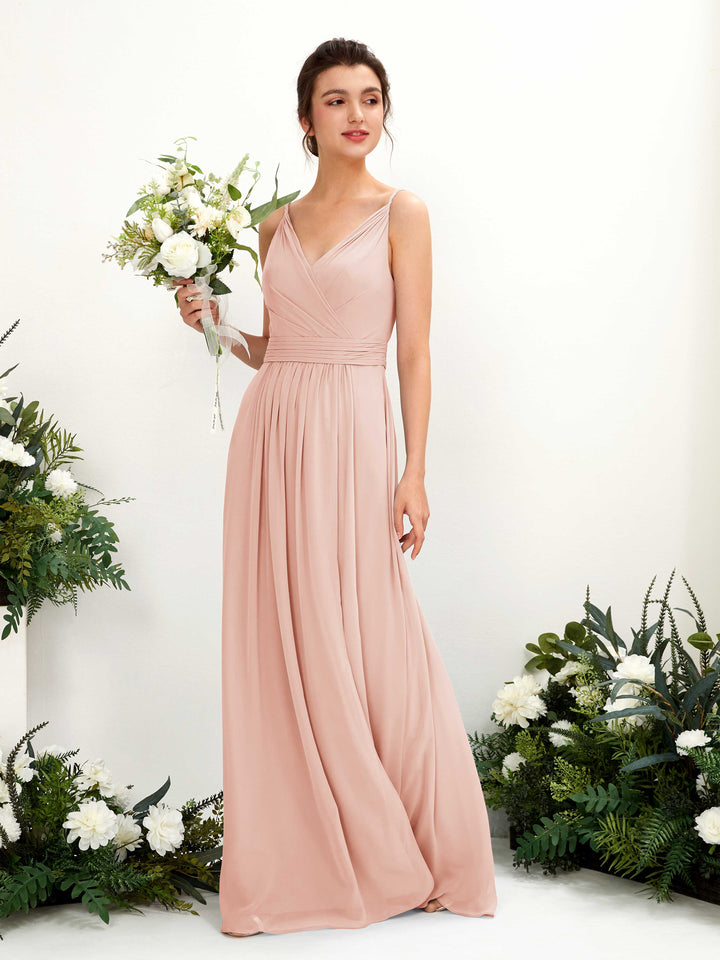 Pearl Pink Bridesmaid Dresses Bridesmaid Dress A-line Chiffon Spaghetti-straps Full Length Sleeveless Wedding Party Dress (81223908)