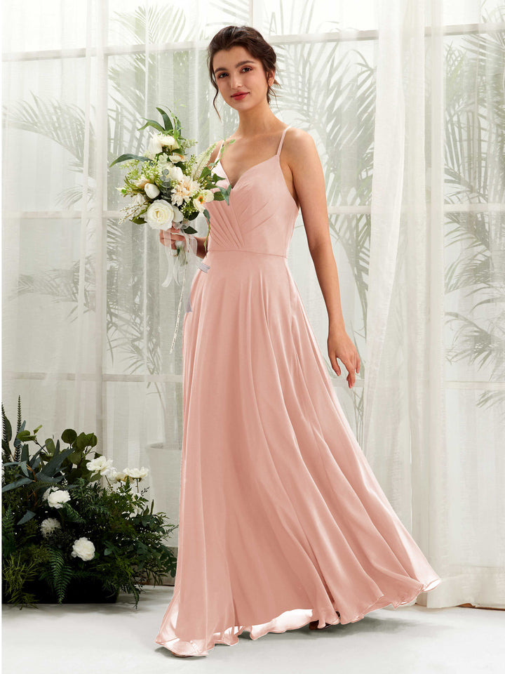Open back Spaghetti-straps V-neck Sleeveless Bridesmaid Dress - Pearl Pink (81224208)