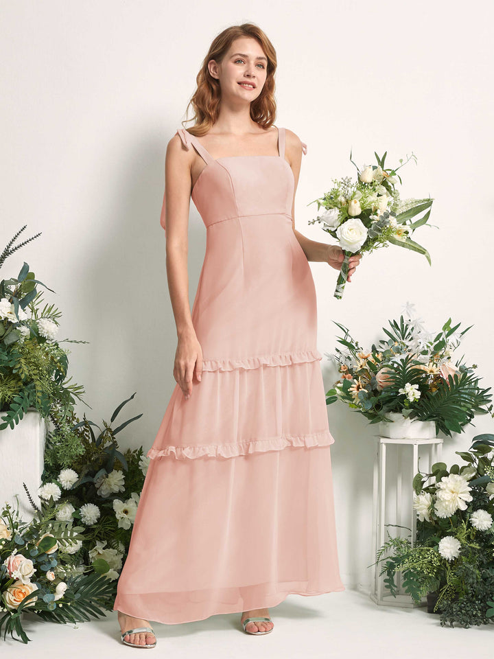 Bridesmaid Dress Chiffon Straps Full Length Sleeveless Wedding Party Dress - Pearl Pink (81227508)