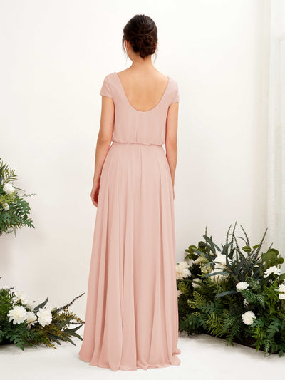 Carlyna Pauline A-Line Pearl Pink Bridesmaid Dress Maxi Cap Sleeve V-Neck Dress Back View #color_pearl-pink
