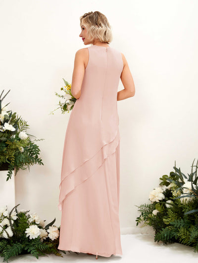 Carlyna Finna Sheath Pearl Pink Bridesmaid Dress Maxi Sleeveless Round Neck Dress Back View #color_pearl-pink