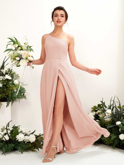 Pearl Pink Bridesmaid Dresses Bridesmaid Dress A-line Chiffon One Shoulder Full Length Sleeveless Wedding Party Dress (81225708)#color_pearl-pink