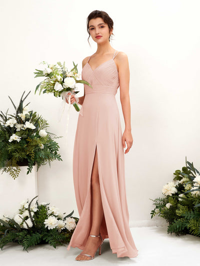 Pearl Pink Bridesmaid Dresses Bridesmaid Dress A-line Chiffon Spaghetti-straps Full Length Sleeveless Wedding Party Dress (81225408)#color_pearl-pink