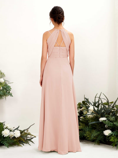 Carlyna Joa A-Line Pearl Pink Bridesmaid Dress Maxi Sleeveless V-Neck Dress Back View #color_pearl-pink