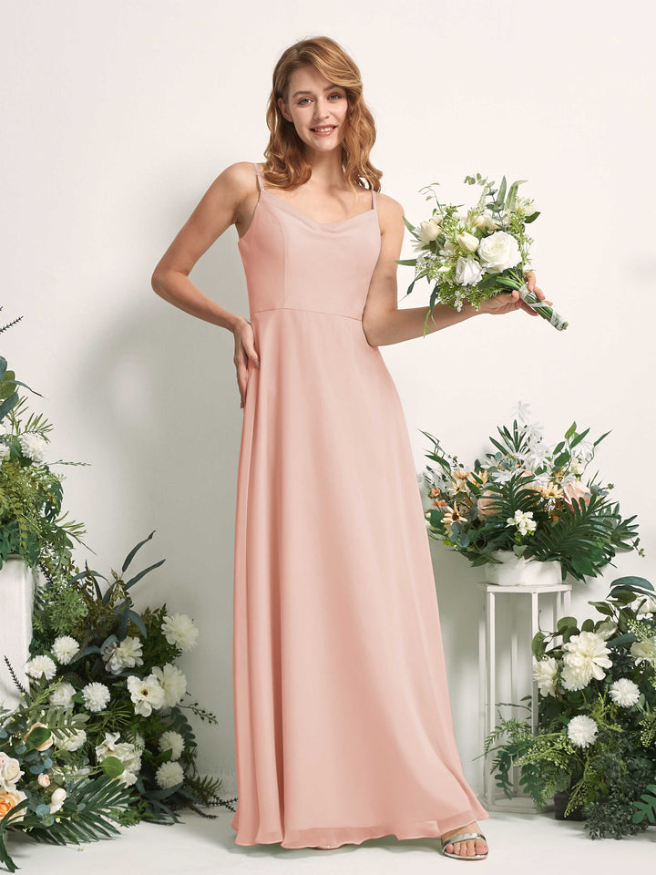 Bridesmaid Dress A-line Chiffon Spaghetti-straps Full Length Sleeveless Wedding Party Dress - Pearl Pink (81227208)