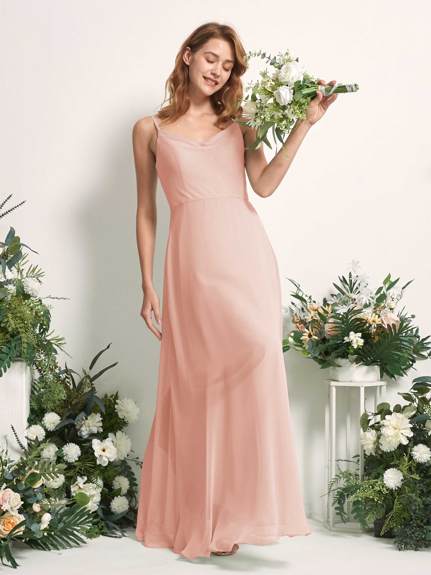 Bridesmaid Dress A-line Chiffon Spaghetti-straps Full Length Sleeveless Wedding Party Dress - Pearl Pink (81227208)#color_pearl-pink