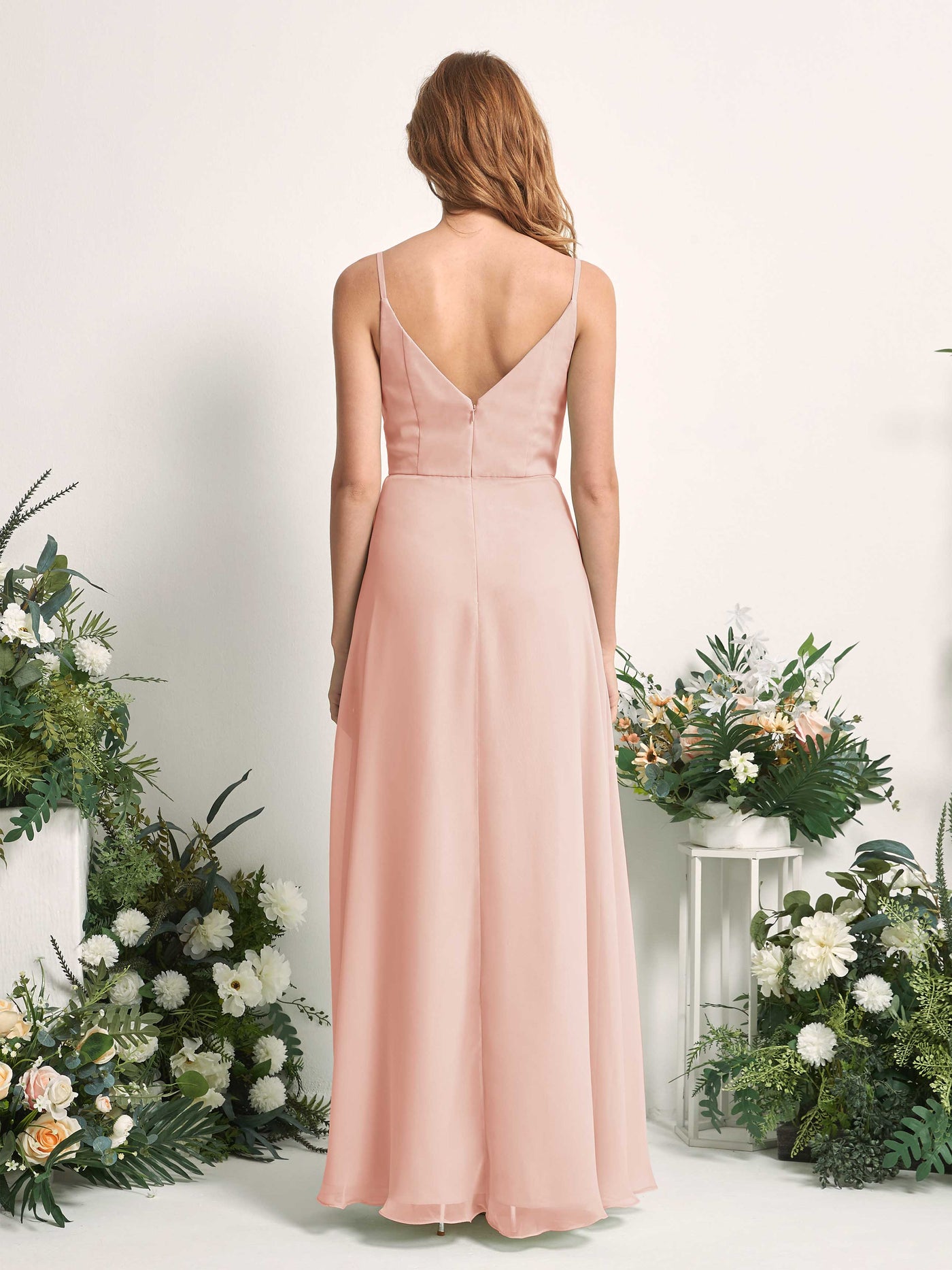 Bridesmaid Dress A-line Chiffon Spaghetti-straps Full Length Sleeveless Wedding Party Dress - Pearl Pink (81227208)#color_pearl-pink