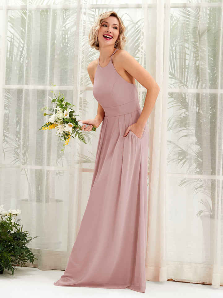 Dusty Rose Bridesmaid Dresses Bridesmaid Dress A-line Chiffon Halter Full Length Sleeveless Wedding Party Dress (81225209)