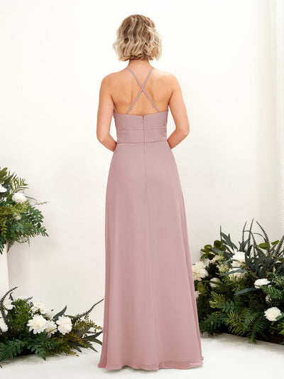 Carlyna Frances A-Line Dusty Rose Bridesmaid Dress Maxi Sleeveless Round Neck Dress Back View #color_dusty-rose