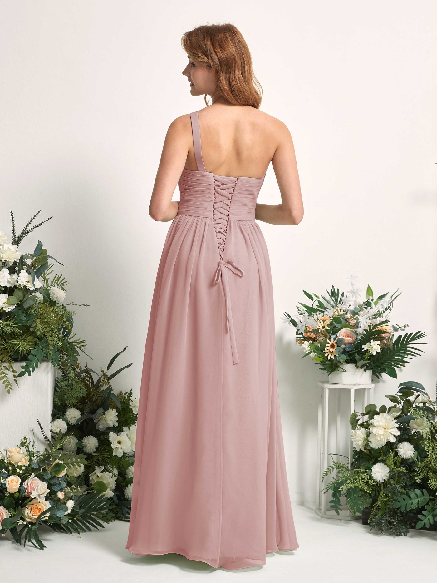 Bridesmaid Dress A-line Chiffon One Shoulder Full Length Sleeveless Wedding Party Dress - Dusty Rose (81226709)#color_dusty-rose