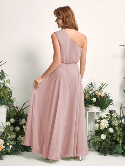 Carlyna Cecily A-Line Dusty Rose Bridesmaid Dress Maxi Sleeveless One Shoulder Dress Back View #color_dusty-rose