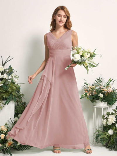 Carlyna Mollie A-Line Dusty Rose Bridesmaid Dress Maxi Sleeveless V-Neck Dress Front View #color_dusty-rose
