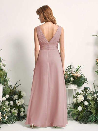 Carlyna Mollie A-Line Dusty Rose Bridesmaid Dress Maxi Sleeveless V-Neck Dress Back View #color_dusty-rose